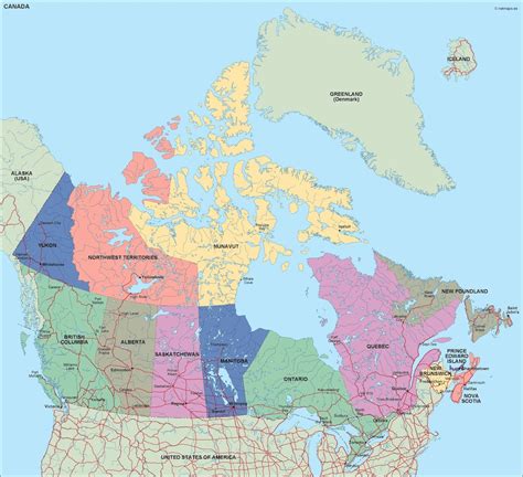 canada political map. Eps Illustrator Map | Vector World Maps