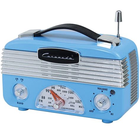 Coronado Vintage Style Retro Blue AM/FM Portable Radio w/ Leatherette Handle | Transistor radio ...