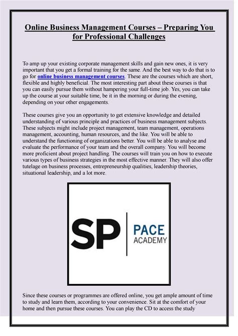 Online Business Management Courses – Preparing You for Professional Challenges by SP PACE - Issuu