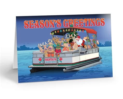 Boating Christmas Card - Santa's Pontoon Boat Christmas Card - Nautical Christmas Card- 60035 ...