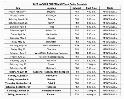 Nascar Truck Schedule 2022 Printable - Printable Word Searches