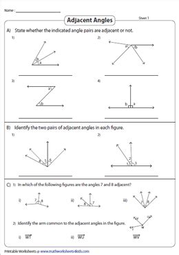 Adjacent Angles Worksheets