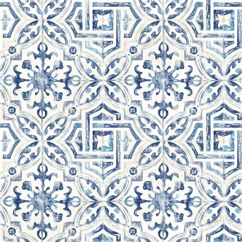 Chesapeake Sonoma Blue Spanish Tile Paper Pre-Pasted Wallpaper Roll (Covers 56.4 Sq. Ft.) 3117 ...