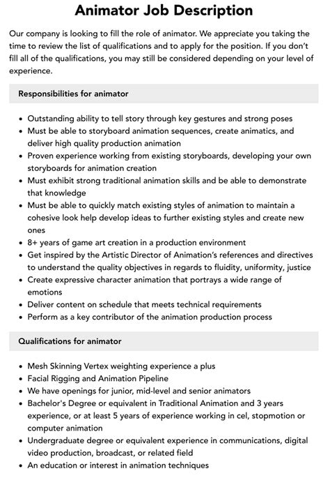 Animator Job Description | Velvet Jobs