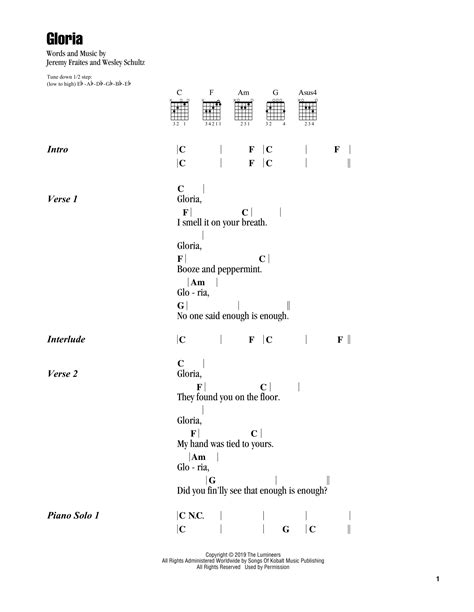 Gloria by The Lumineers - Guitar Chords/Lyrics - Guitar Instructor