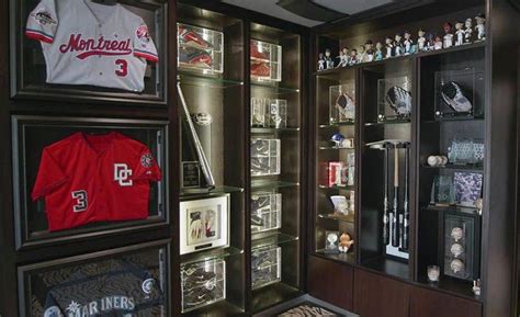 Sports themed man cave with baseball memorabilia #bardecorationsforhome | Sports room man cave ...