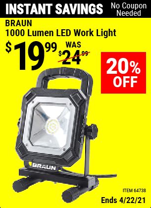 BRAUN 1000 Lumen LED Work Light for $19.99 – Harbor Freight Coupons