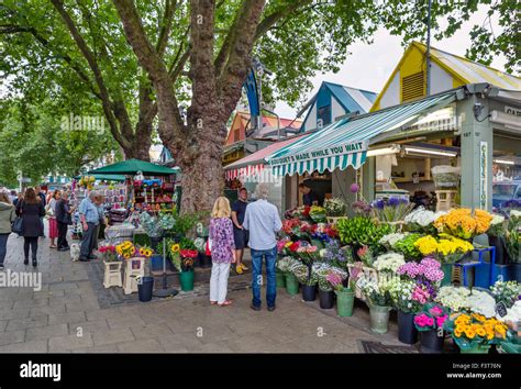 Stalls in the market in the city centre, Market Place, Norwich, Norfolk ...