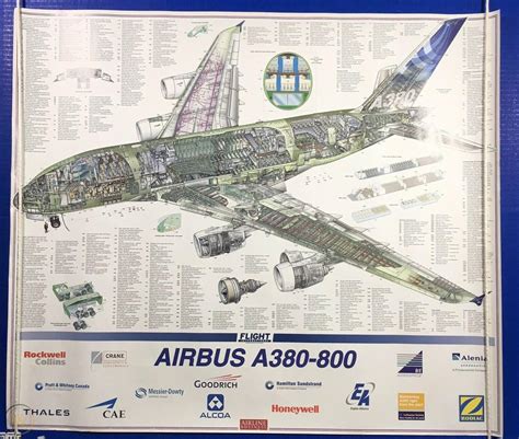 Airbus A380 Poster Detailed Cutaway 31" x 26.5" Airline Business Thick ...