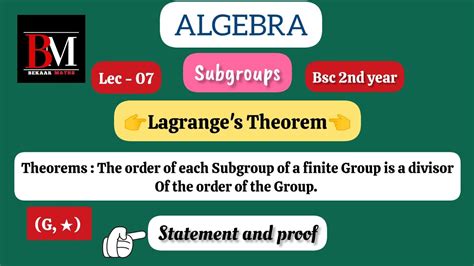 Lagrange's Theorem in Group theory | Statement and proof | - YouTube