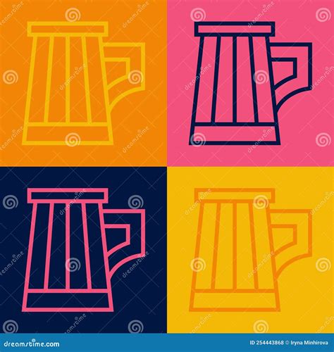 Pop Art Line Wooden Beer Mug Icon Isolated on Color Background. Vector Stock Vector ...