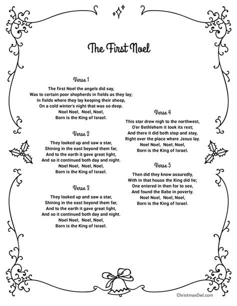 Free Printable Lyrics for The First Noel