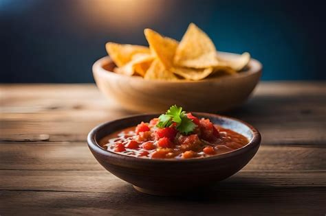 Premium AI Image | a bowl of salsa with chips and chips