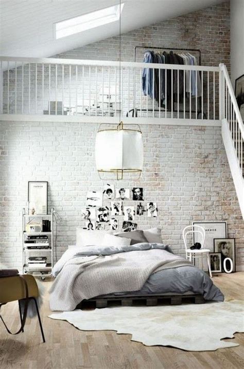 White brick walls for trendy home | Loft style bedroom, Brick bedroom, Brick wall bedroom