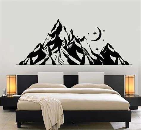 Mountains PVC Wall Decal Landscape Moon Star Art Nature Wall Stickers ...