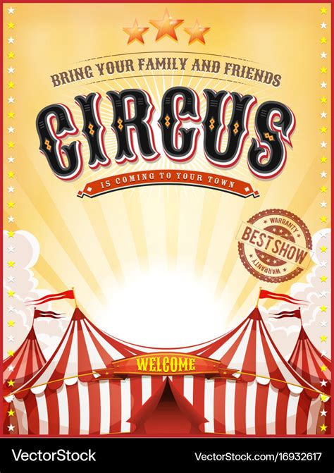 Vintage summer circus poster with big top Vector Image