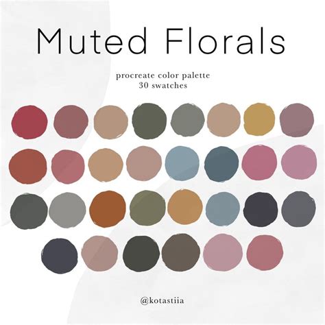 Muted Florals, Digital Color Palette for Procreate, Muted Earthy Tones, Deep Nature Inspired ...