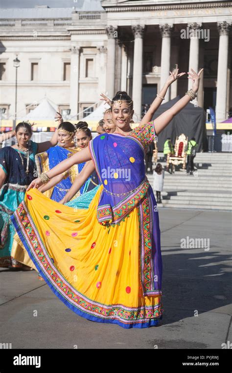 London UK. 28th October 2018. Indian performers of the Mass Ghoomar dance in traditional ...