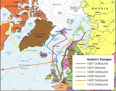 Map of of Henry Hudson's Arctic Voyages, 1607-1610 | Henry hudson, Route map, Map