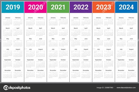 2019 - 2023 Calendar Printable