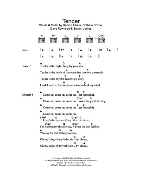 Blur "Tender" Sheet Music Notes | Download Printable PDF Score 108317