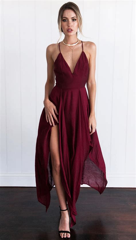 Wine Red Assymetrical hem Long Dress Sexy Prom Dress Cheap Prom Gowns Party Dress Backless ...