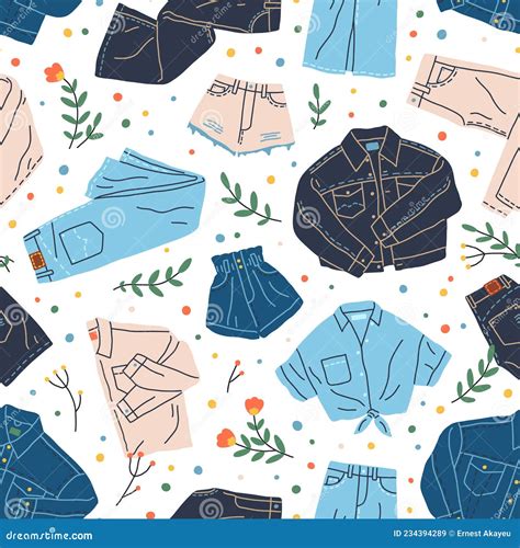 Seamless Pattern with Denim Clothes. Endless Repeating Background with ...