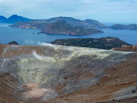 View of the Volcanic Crater and Lipari Islands from the Top of the Volcano of the Vulcano Island ...