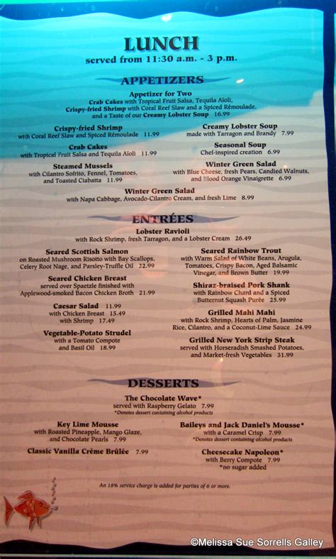 Coral Reef lunch menu