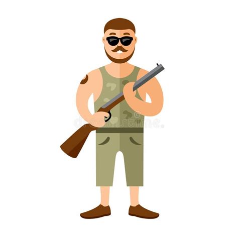 Vector Gunman With Rifle. Flat Style Colorful Cartoon Illustration ...