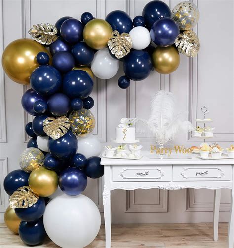 Buy PartyWooNavy and Gold Balloon Arch Kit, 67 pcs of 5 Gold Leaves ...