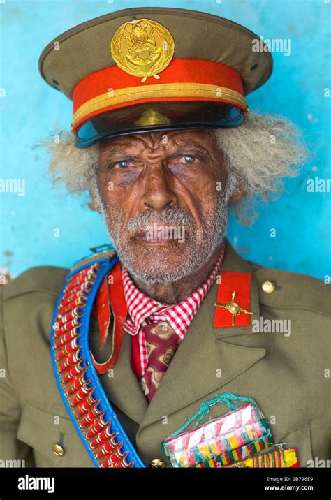 Ethiopian veteran from the italo-ethiopian war in army uniform, Addis Ababa Region, Addis Ababa ...