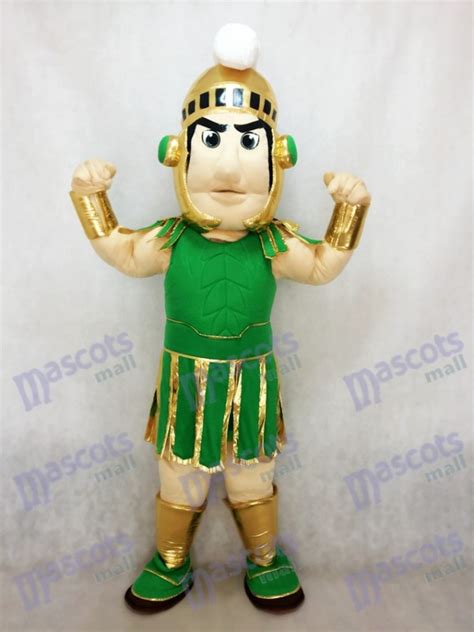 Green and Golden Spartan Trojan Knight Sparty Mascot Costume Fancy Costume Carnival