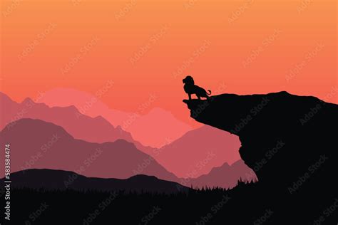 Lion silhouette at sunset vector, lion vector, a majestic pose of a ...