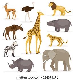 Collection Cartoon Animals Savannah On White Stock Vector (Royalty Free ...