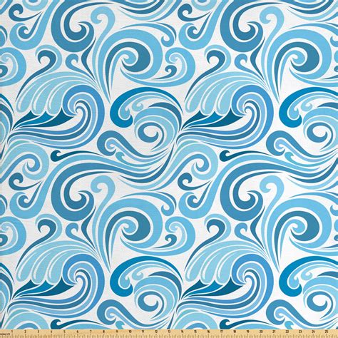 Nautical Fabric by The Yard, Abstract Pattern of Sea Waves Blue Toned Curved Stripes Composition ...