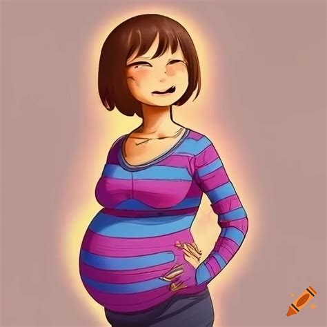 A pregnant woman named frisk smiling on Craiyon