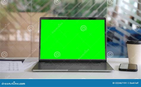 Workplace in Modern Office with Blank Empty Mockup Screen Pc Laptop Computer. Stock Video ...