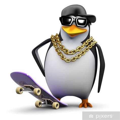 Fotobehang Penguin rapper hangt terug met zijn skateboard - PIXERS.NL | Penguins, Penguins funny ...