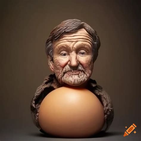 Sculpture of robin williams emerging from an egg on Craiyon