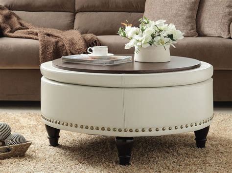 White Leather Ottoman Coffee Table Tray