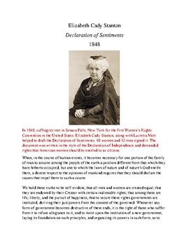 Elizabeth Cady Stanton: Declaration of Sentiments- Reading and Questions