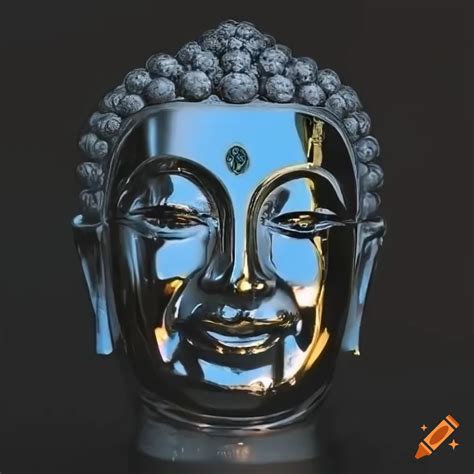 Dark chrome sculpture of buddha with spotlight