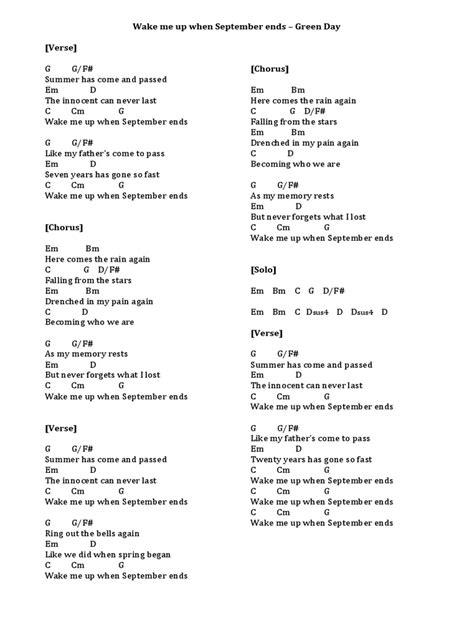 Wake me up when September ends - Green Day (Chords & Lyrics) | Song ...