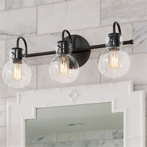 LNC Bathroom Vanity Light with Clear Glass Globe Shades 3-Light Black ...