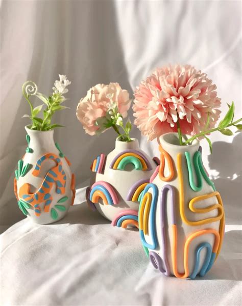 Retro Eclectic Colorful Bud Vase/ Cute Ceramic Vase/ Rainbow - Etsy | Clay crafts, Diy clay ...