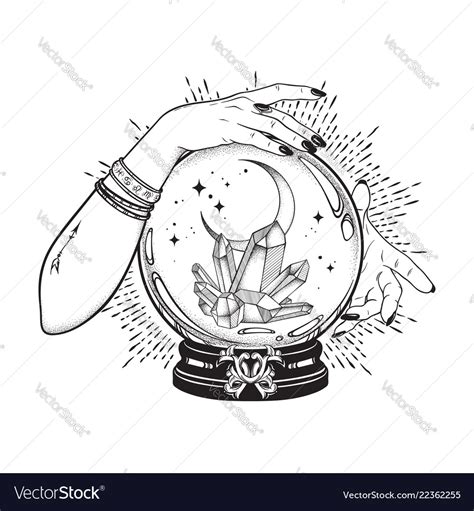 Magic crystal ball with gems and moon Royalty Free Vector