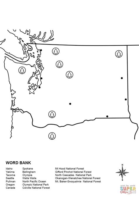 Washington Map Worksheet coloring page | Free Printable Coloring Pages