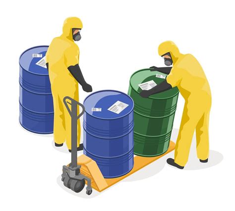 Hazardous Waste Disposal concept isometric workers in Yellow Hazard ...