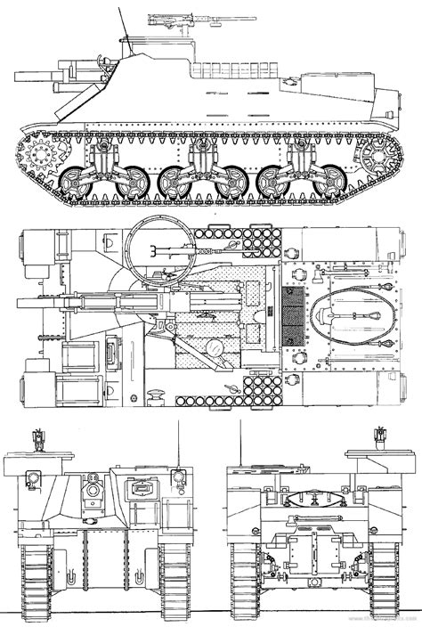 M7 Priest SPG blueprints free - Outlines